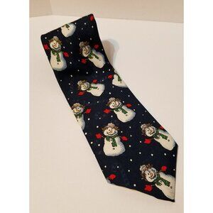 Hallmark Yule Tie Greeting Neck Tie Navy Blue 57" Snowmen Winter Christmas